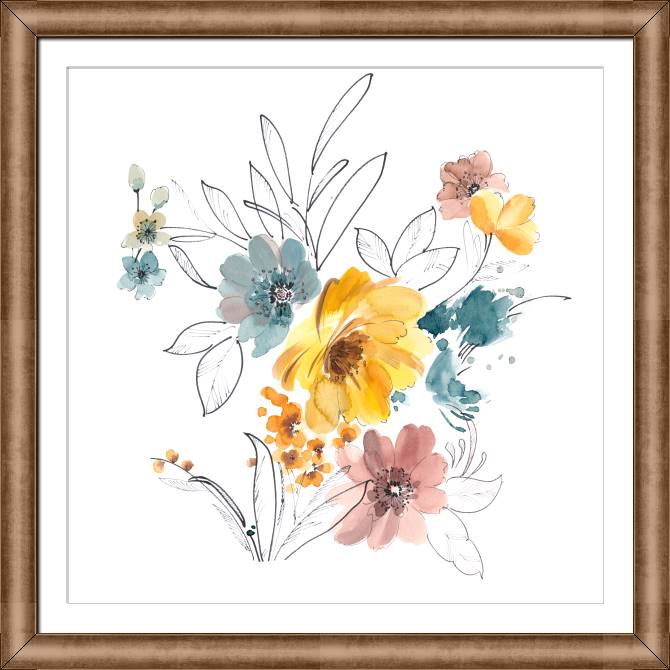 Купить и печать на заказ Картины в рамке, багете Цветочная композиция с желтым бутоном
