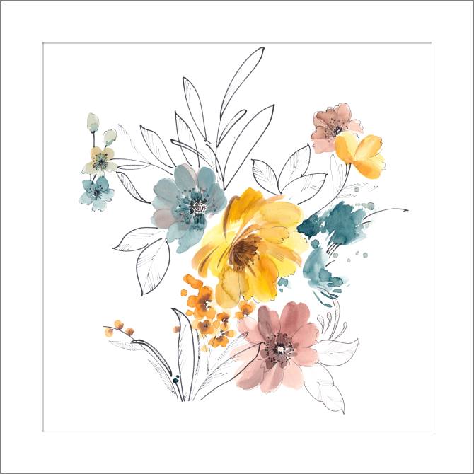Купить и печать на заказ Картины, фото с паспарту Цветочная композиция с желтым бутоном