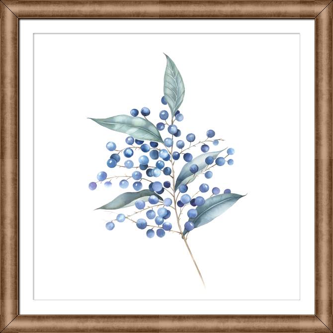 Купить и печать на заказ Картины в рамке, багете Ветка синих ягод