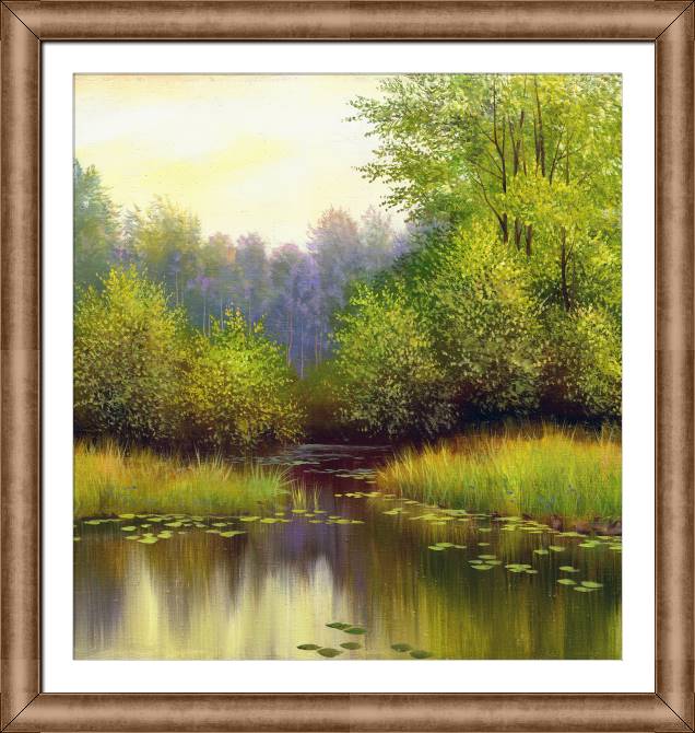 Купить и печать на заказ Картины в рамке, багете Лесное озеро летом
