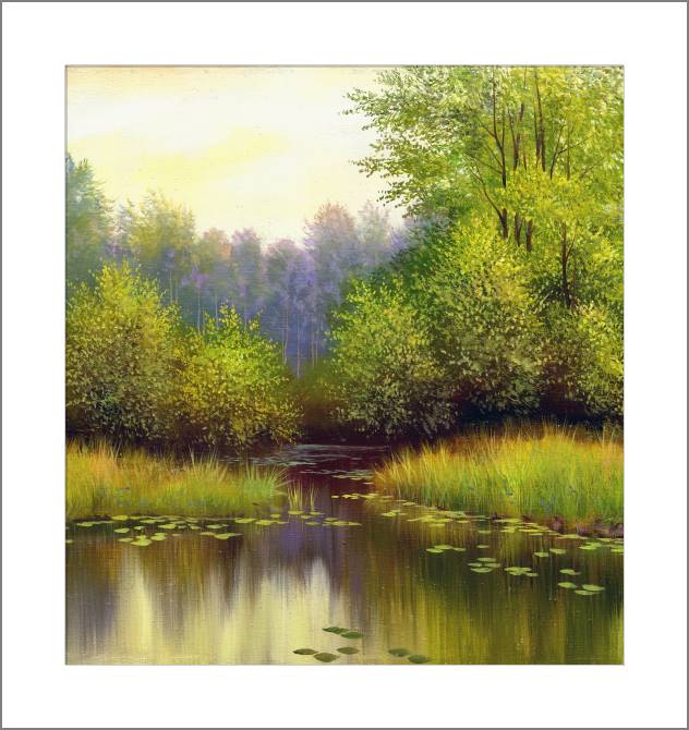 Купить и печать на заказ Картины, фото с паспарту Лесное озеро летом