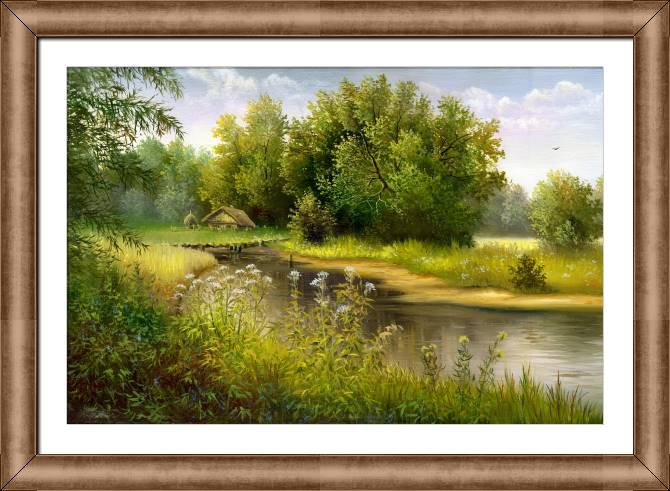 Купить и печать на заказ Картины в рамке, багете Летний берег реки