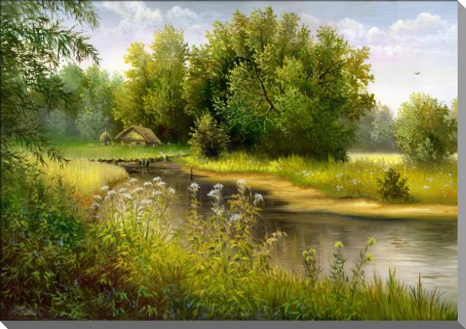 Картины на пластике, пеноркартоне Summer river Bank