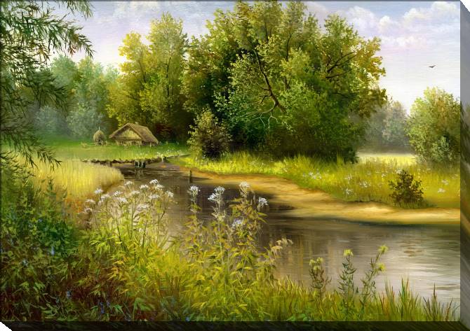 Paintings on canvas Summer river Bank