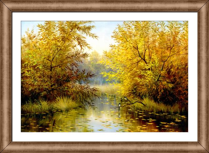 Купить и печать на заказ Картины в рамке, багете Осенняя ракита над рекой