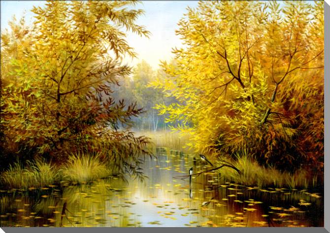 Картины на пластике, пеноркартоне Autumn willow above the river