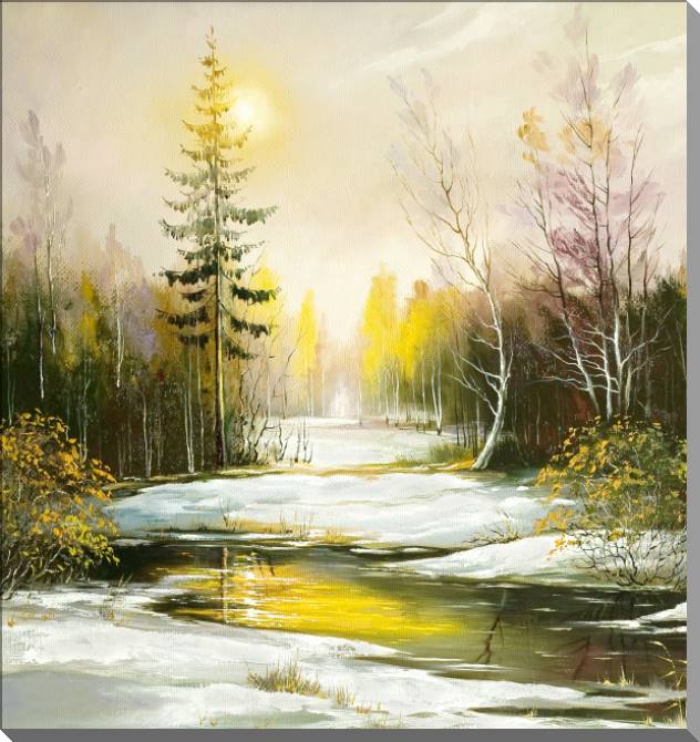 Картины на пластике, пеноркартоне Reflection of the winter sun in the river