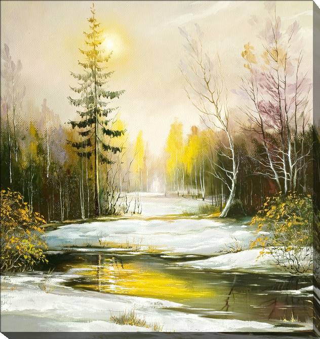 Paintings on canvas Reflection of the winter sun in the river