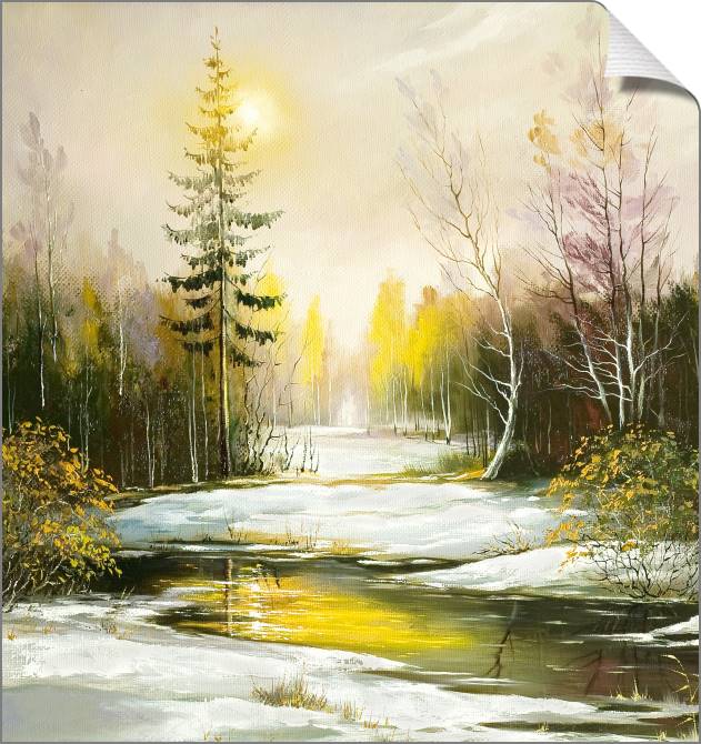 Картины на холсте Reflection of the winter sun in the river