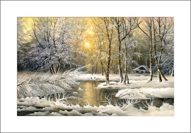 Купить и печать на заказ Картины, фото с паспарту Морозное утро в лесу