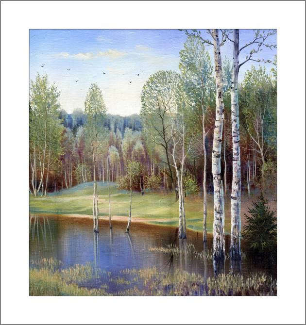 Купить и печать на заказ Картины, фото с паспарту Весенний лес