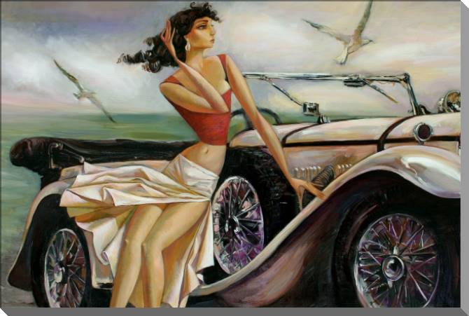 Картины на пластике, пеноркартоне Series girl and retro car (Roman Nogin)_2