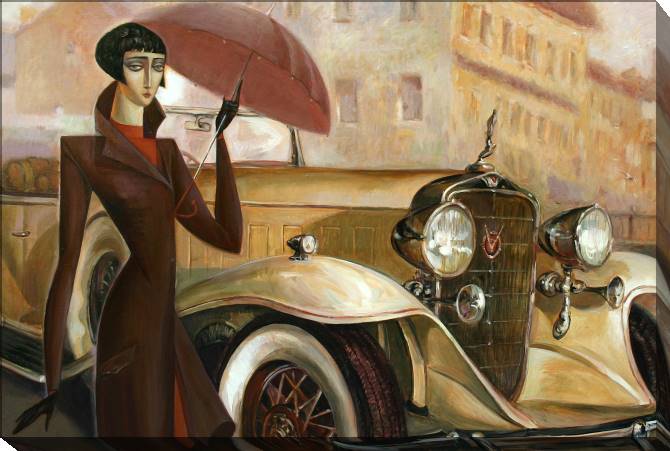 Paintings on canvas Series girl and retro car (Roman Nogin)_4
