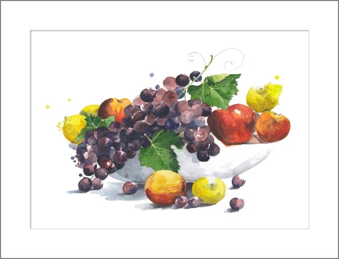 Картины, фото с паспарту Watercolor still life with fruit