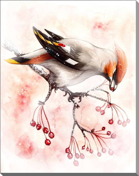 Картины на пластике, пеноркартоне Drawing birds with berries