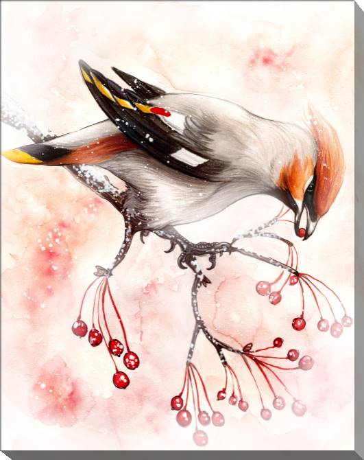 Paintings on canvas Drawing birds with berries