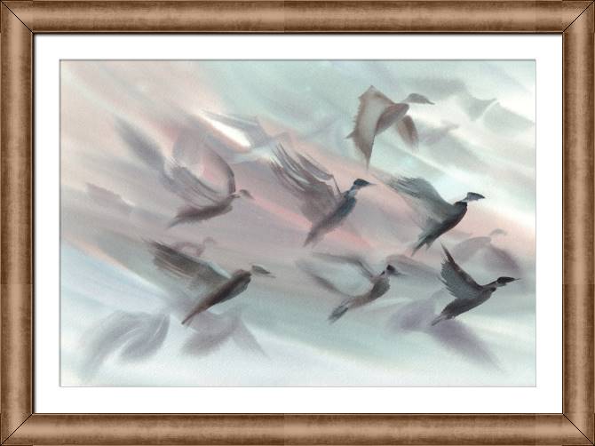 Картины в рамке, багете A flock of birds watercolor