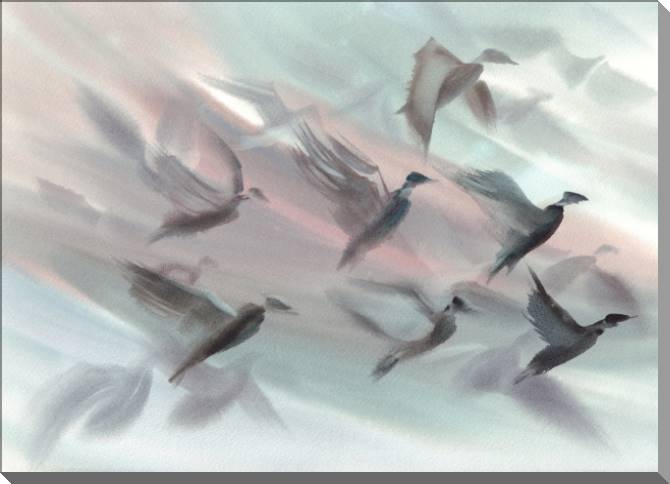 Картины на пластике, пеноркартоне A flock of birds watercolor