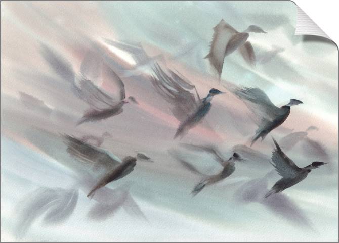 Купить и печать на заказ Картины на холсте Стая птиц акварель