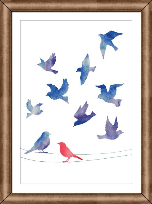 Купить и печать на заказ Картины в рамке, багете Птички на проводах