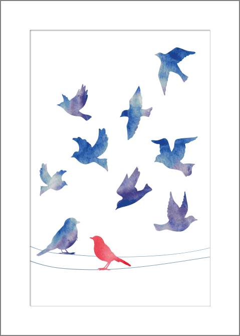 Купить и печать на заказ Картины, фото с паспарту Птички на проводах