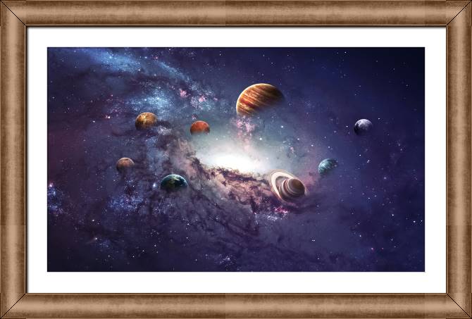 Купить и печать на заказ Картины в рамке, багете Солнечная система в космосе