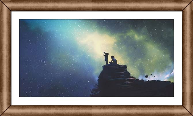 Купить и печать на заказ Картины в рамке, багете Мальчики и телескоп