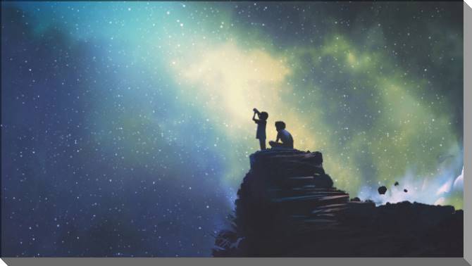 Картины на пластике, пеноркартоне Boys and telescope