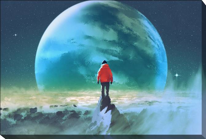Картины на холсте The man at the top of the mountain and the planet
