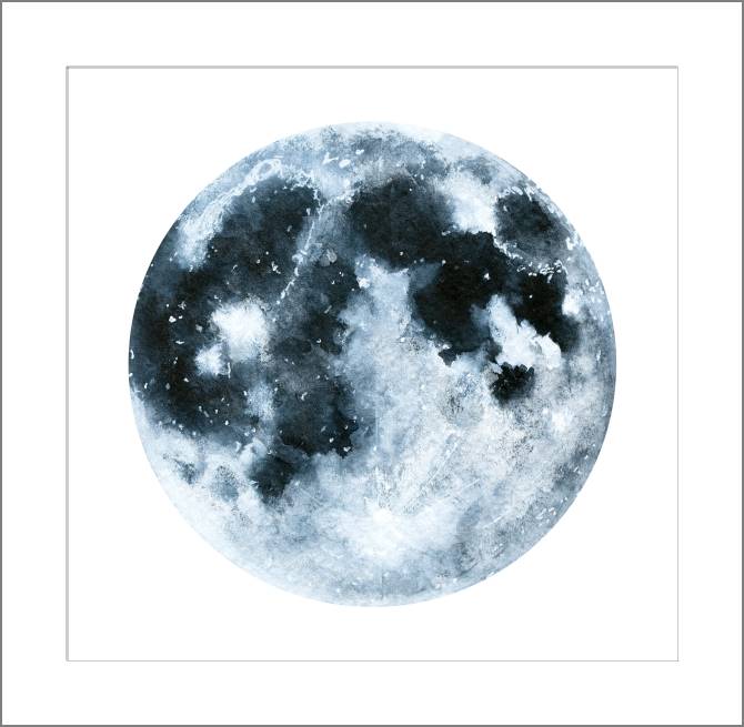 Картины, фото с паспарту The moon, watercolor illustration