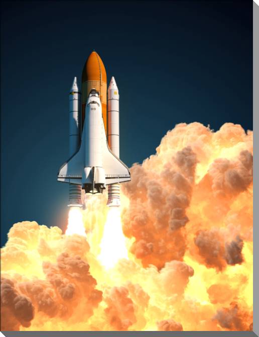 Картины на пластике, пеноркартоне The Shuttle in the clouds of fire