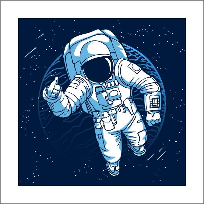 Купить и печать на заказ Картины, фото с паспарту Космонавт в космосе