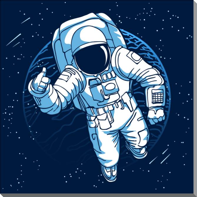 Paintings on plastic, foam cardboard Astronaut in space