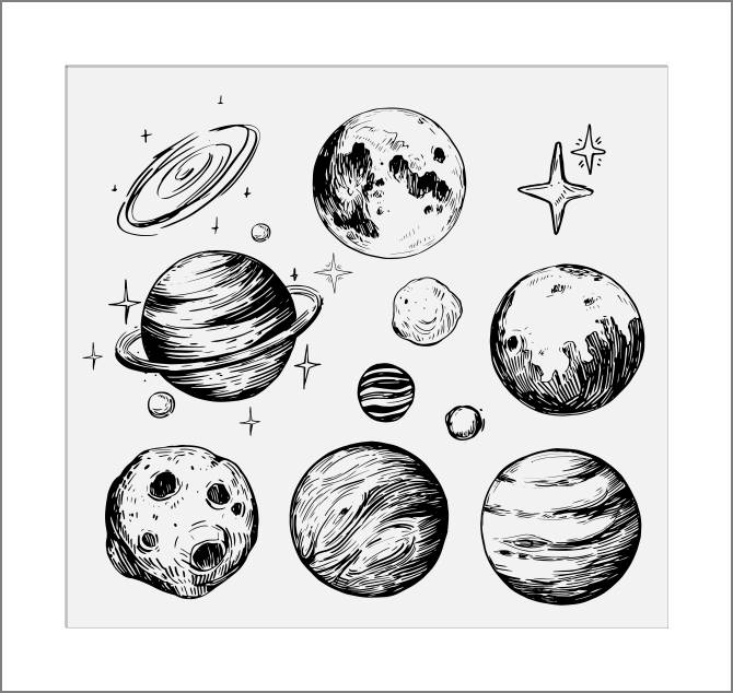 Купить и печать на заказ Картины, фото с паспарту Графичные планеты