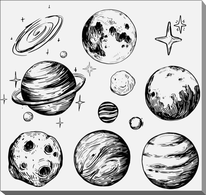 Купить и печать на заказ Картины на холсте Графичные планеты