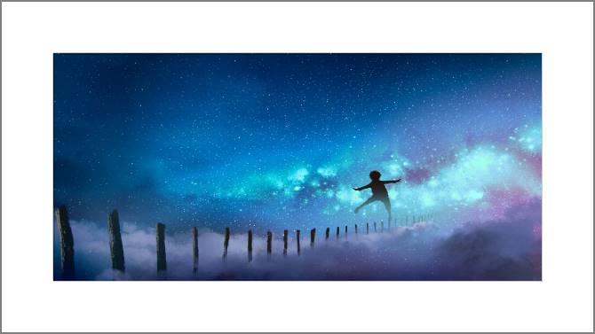 Купить и печать на заказ Картины, фото с паспарту Мальчик и Млечный путь