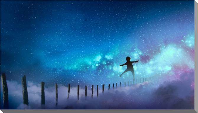 Купить и печать на заказ Картины на пластике, пеноркартоне Мальчик и Млечный путь