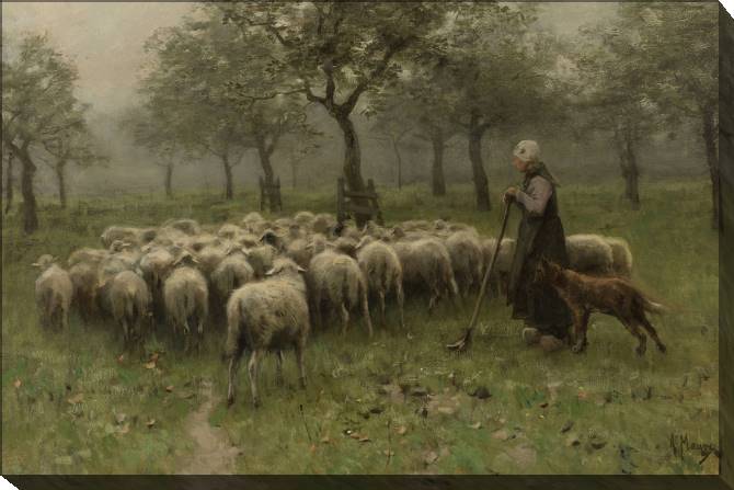 Купить и печать на заказ Картины Пастушка с стадом овец