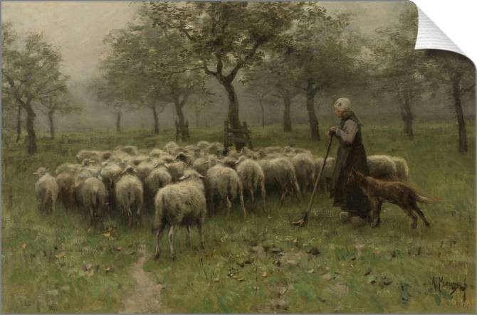 Купить и печать на заказ Картины на холсте Пастушка с стадом овец
