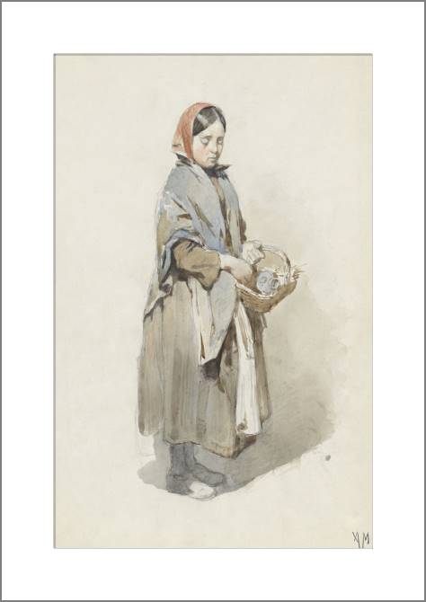 Купить и печать на заказ Картины, фото с паспарту Девушка с платком и корзиной