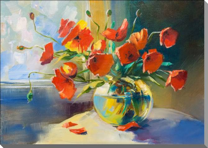 Купить и печать на заказ Картины на пластике, пеноркартоне Алые маки в вазе