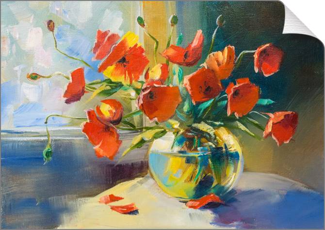 Купить и печать на заказ Картины на холсте Алые маки в вазе