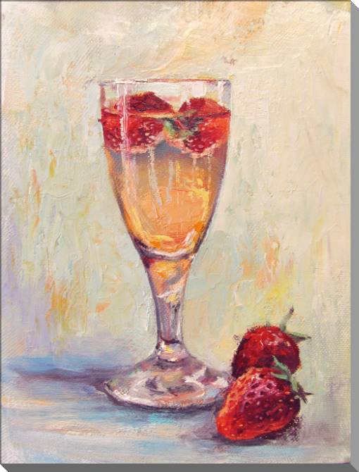 Купить и печать на заказ Картины на пластике, пеноркартоне Бокал шампанского с клубникой