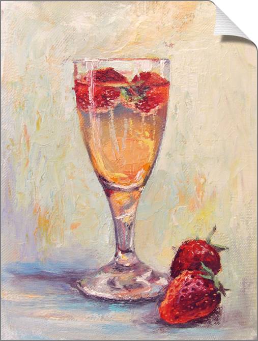 Купить и печать на заказ Картины на холсте Бокал шампанского с клубникой