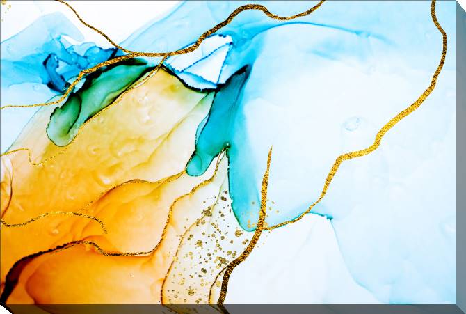 Paintings on canvas Transparent stains with gold lines