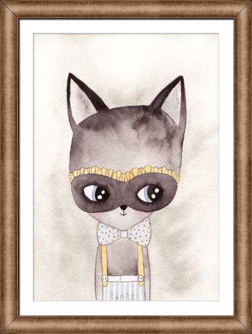Купить и печать на заказ Картины в рамке, багете Котик в карнавальной маске