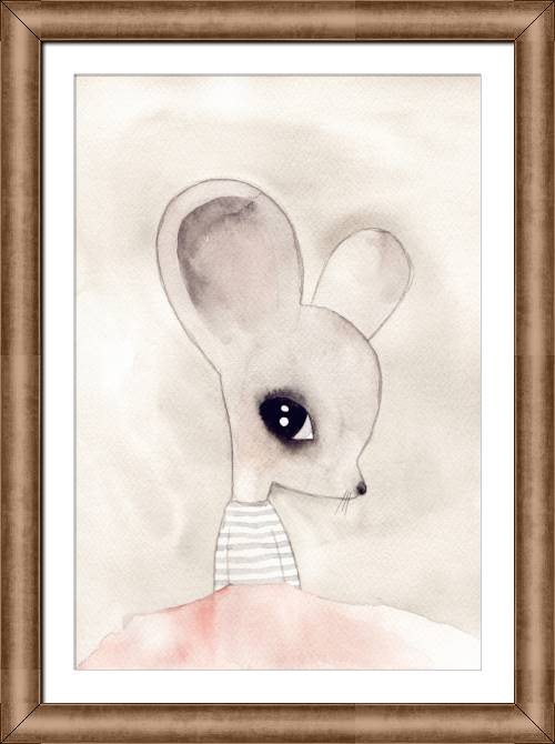 Купить и печать на заказ Картины в рамке, багете Мышка в тельняшке акварель