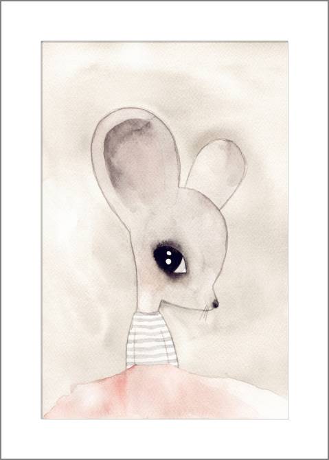 Купить и печать на заказ Картины, фото с паспарту Мышка в тельняшке акварель