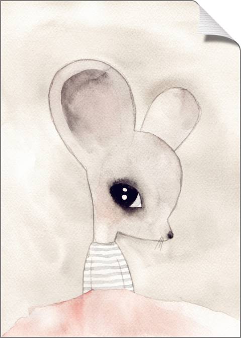 Купить и печать на заказ Картины на холсте Мышка в тельняшке акварель