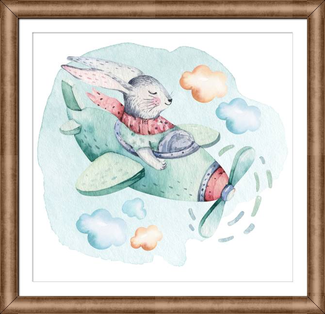 Купить и печать на заказ Картины в рамке, багете Зайчик в самолете